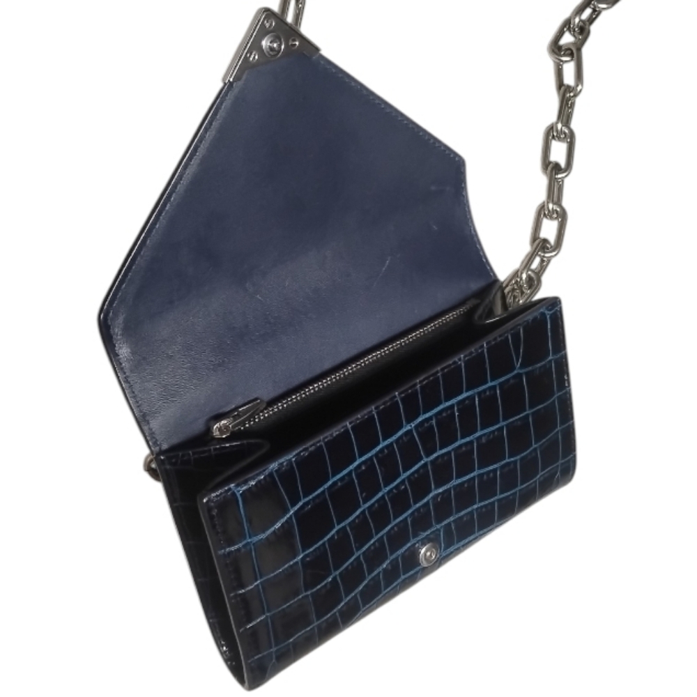 ALEXANDER WANG | Blue Croc Embossed Leather Crossbody Mini Bag / Chain Wallet - Picture 3 of 9